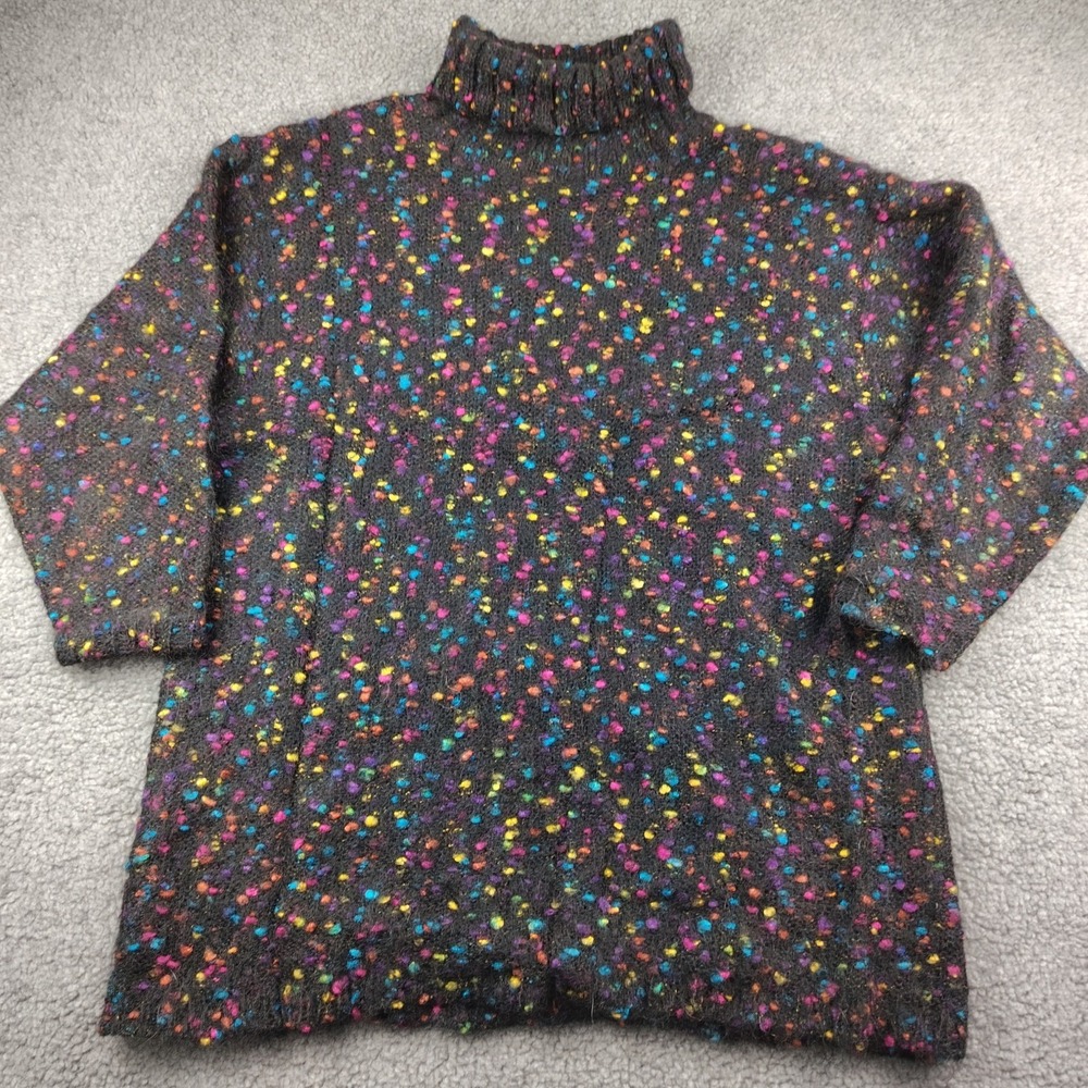 vintage Jacque and koko mohair Sweater confetti Black Turtle Neck SZ 18/20